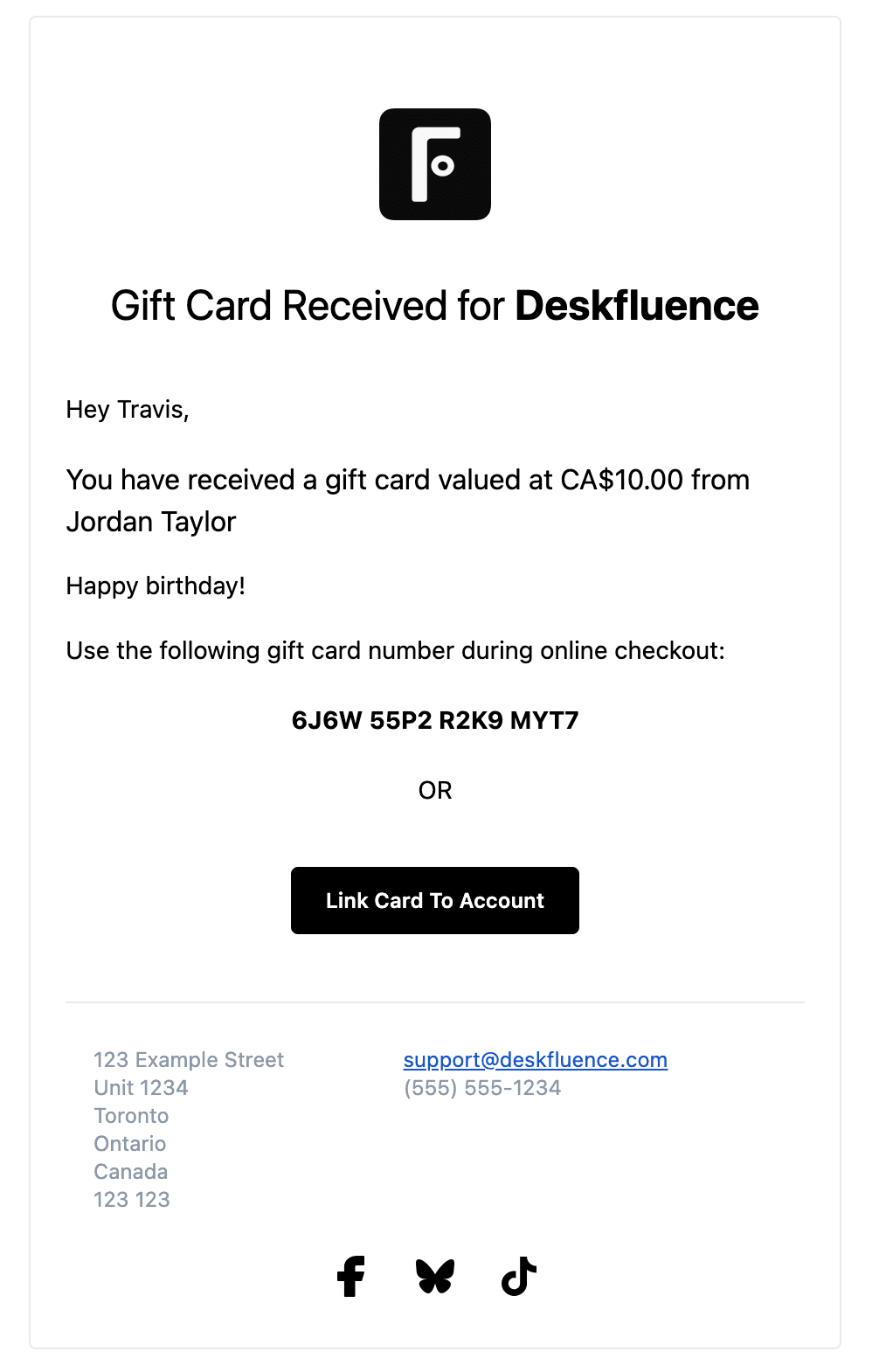 gift card email sample