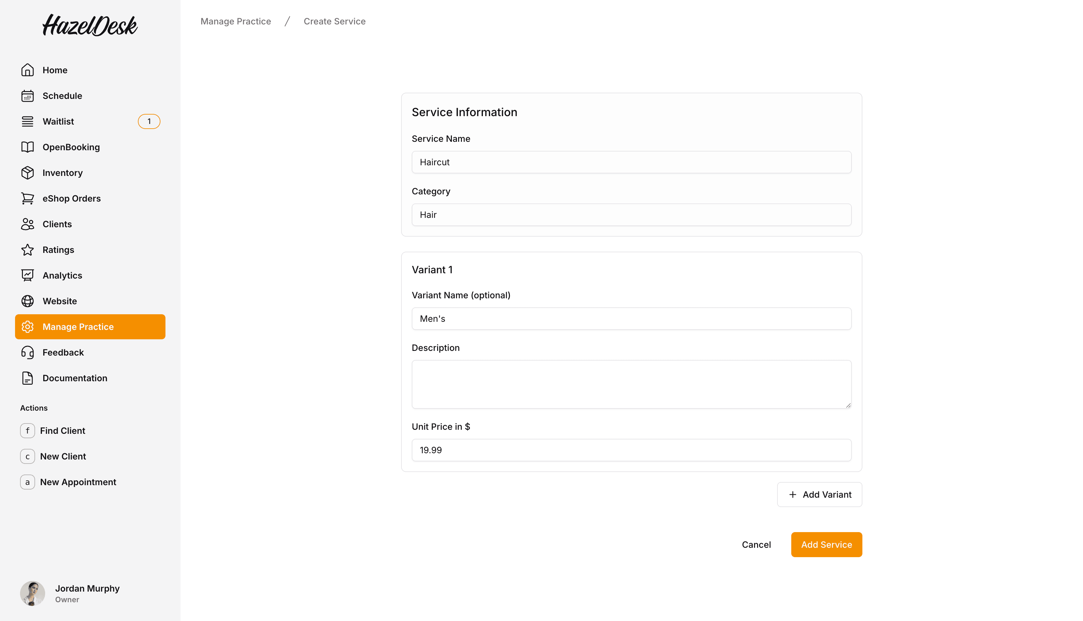 new service screenshot