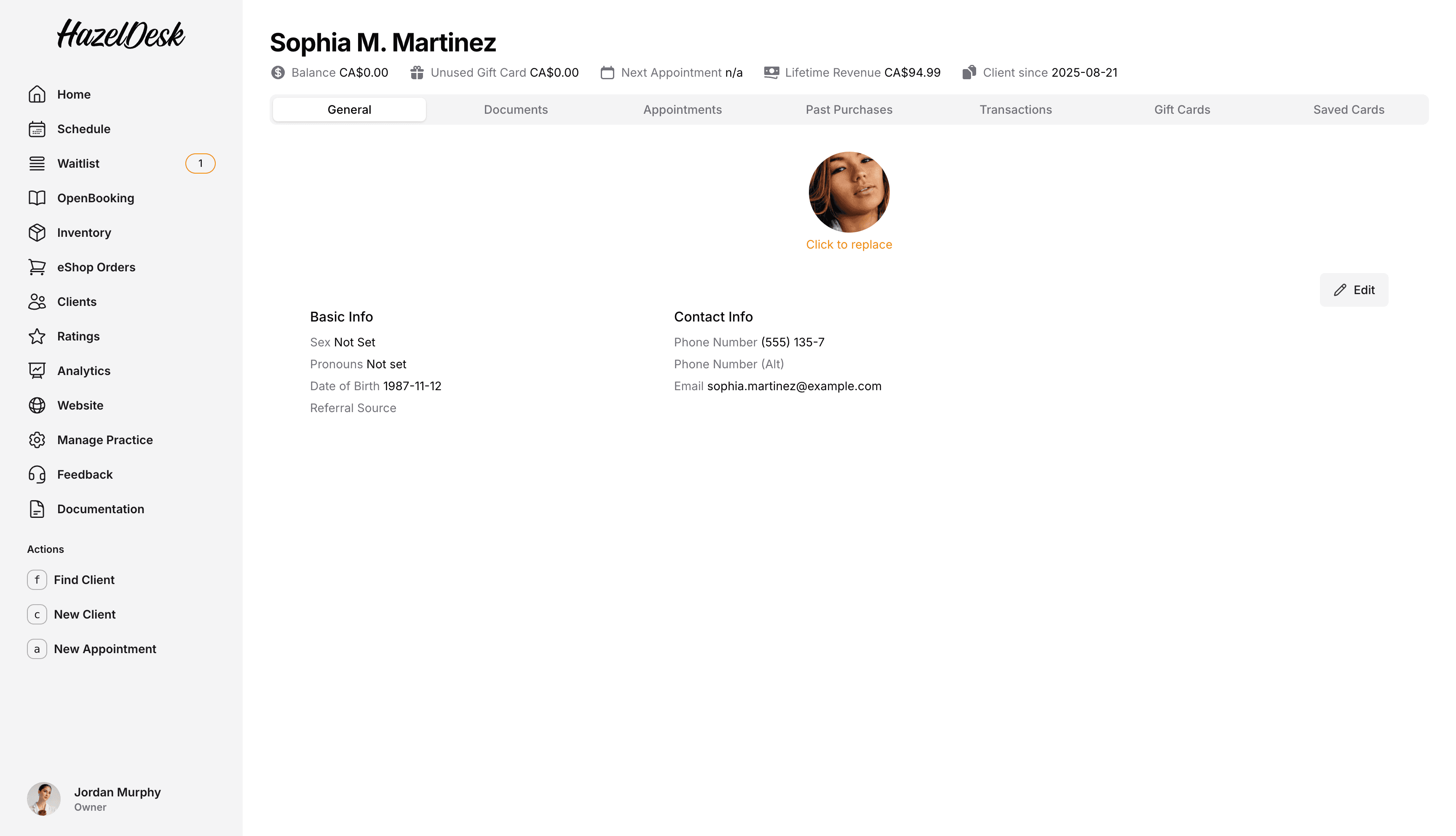 client profile screenshot